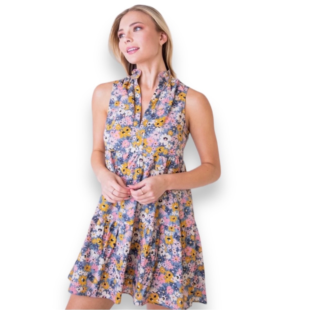 Karlie Floral Mini Dress in Yellow, Pink, Blue